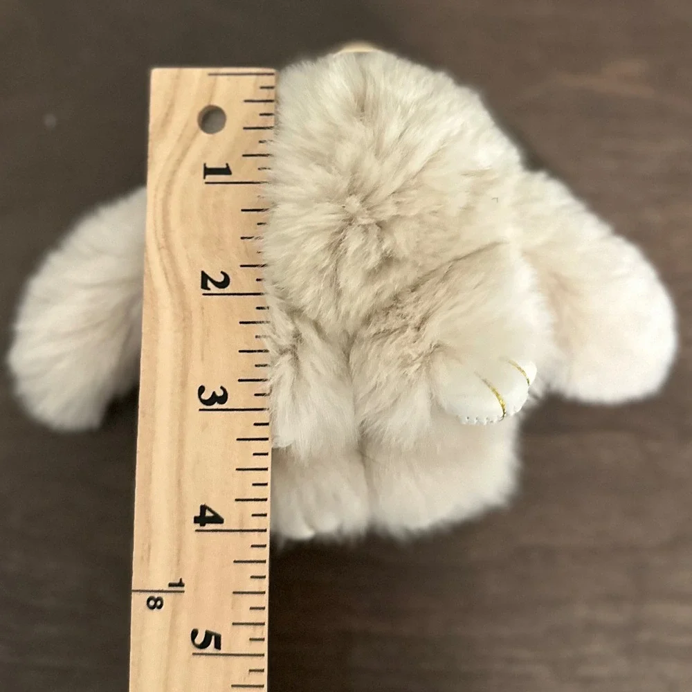 Fluffy Faux Fur Bunny Rabbit Keychain Beige‎ Cream Gold Ring Bag Charm 5 Inch